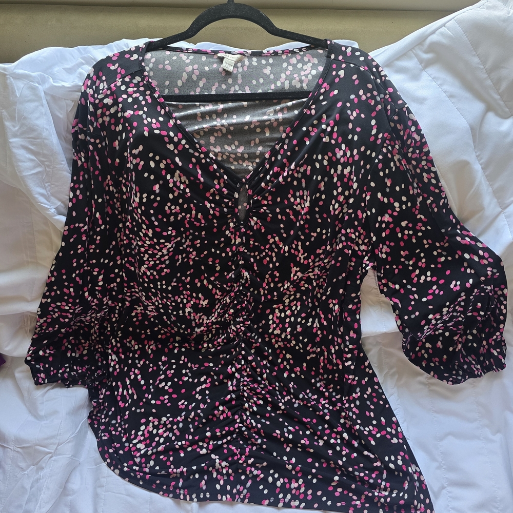 Cato Black and Pink Dot Blouse